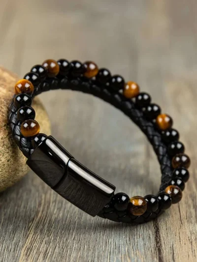 ΑΝΔΡΙΚΟ ΔΕΡΜΑΤΙΝΟ ΒΡΑΧΙΟΛΙ ΜΕ ΧΑΝΤΡΕΣ TIGER EYE