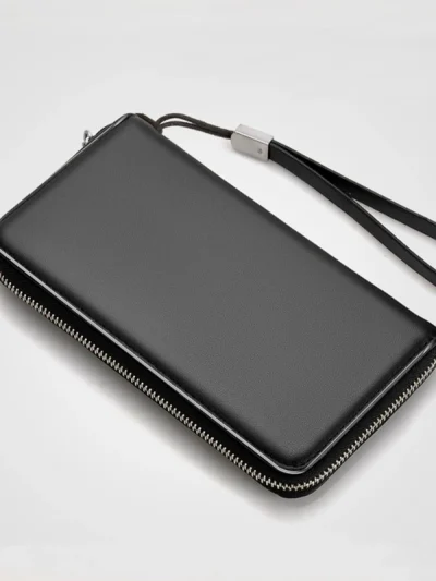 Ανδρικό δερμάτινο πορτοφόλι μαύρο με φερμουάρ