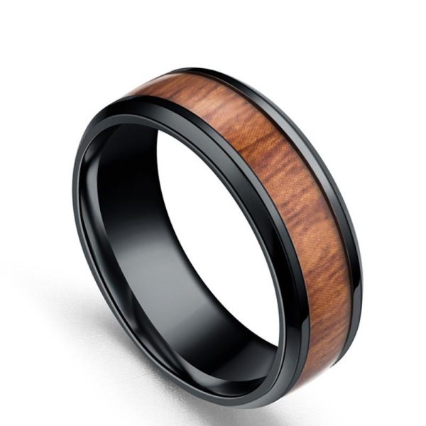 Ανδρικό ατσάλινο δαχτυλίδι με ξύλο μαύρο