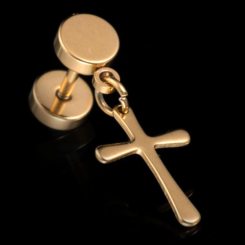 Ροκ ανδρικά σκουλαρίκια με σταυρό Golden