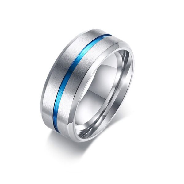 Ανδρικό δαχτυλίδι από ανοξείδωτο ατσάλι με γαλάζια ρίγα