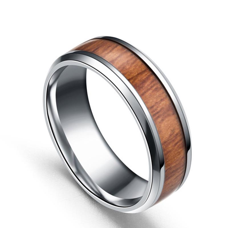 Ανδρικό ατσάλινο δαχτυλίδι με ξύλο ασημί