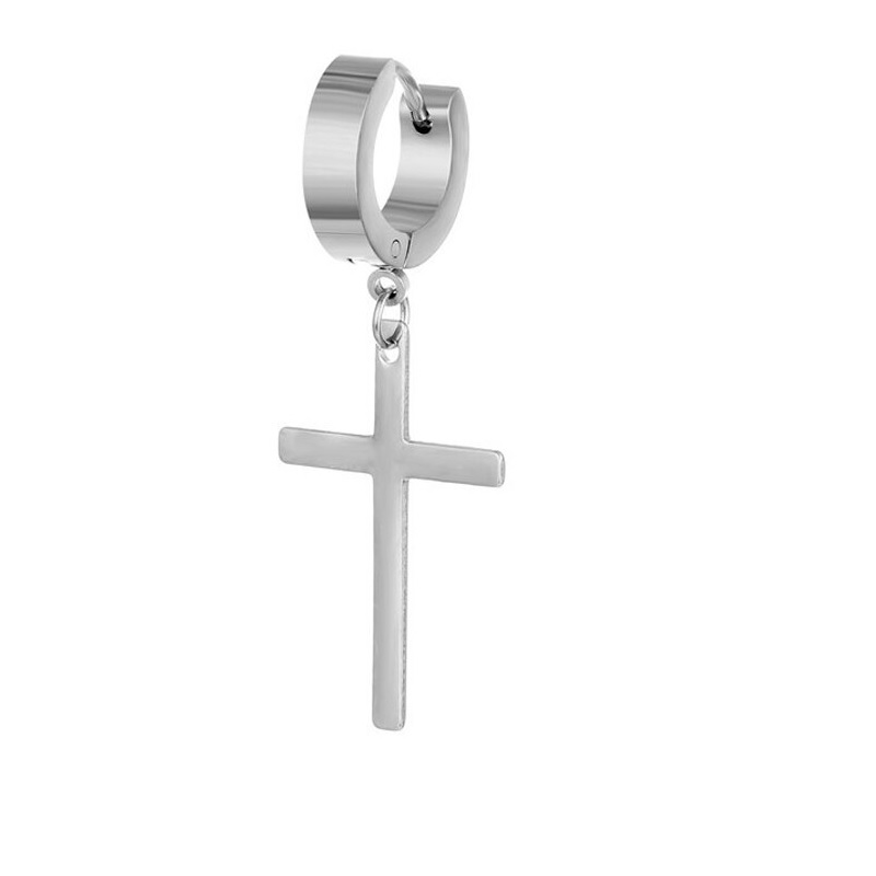 Ροκ ανδρικά σκουλαρίκια κρεμαστά ασημί με σταυρό