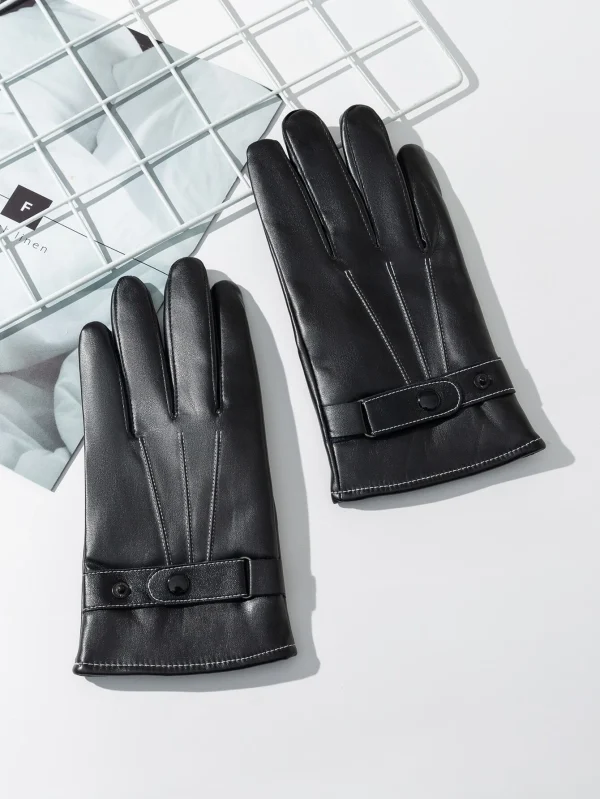 Ανδρικά δερμάτινα γάντια μαύρα με λεπτομέρειες στη ραφή