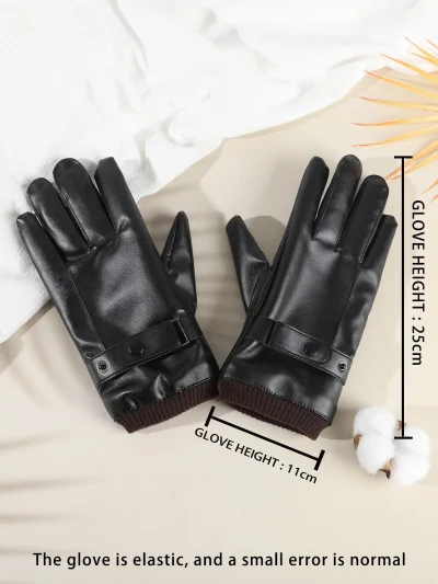 Ανδρικά δερμάτινα γάντια μαύρα με φλις επένδυση και κουμπιά