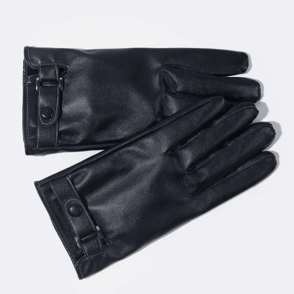 Ανδρικά δερμάτινα γάντια με μαύρο κουμπί και λουράκι