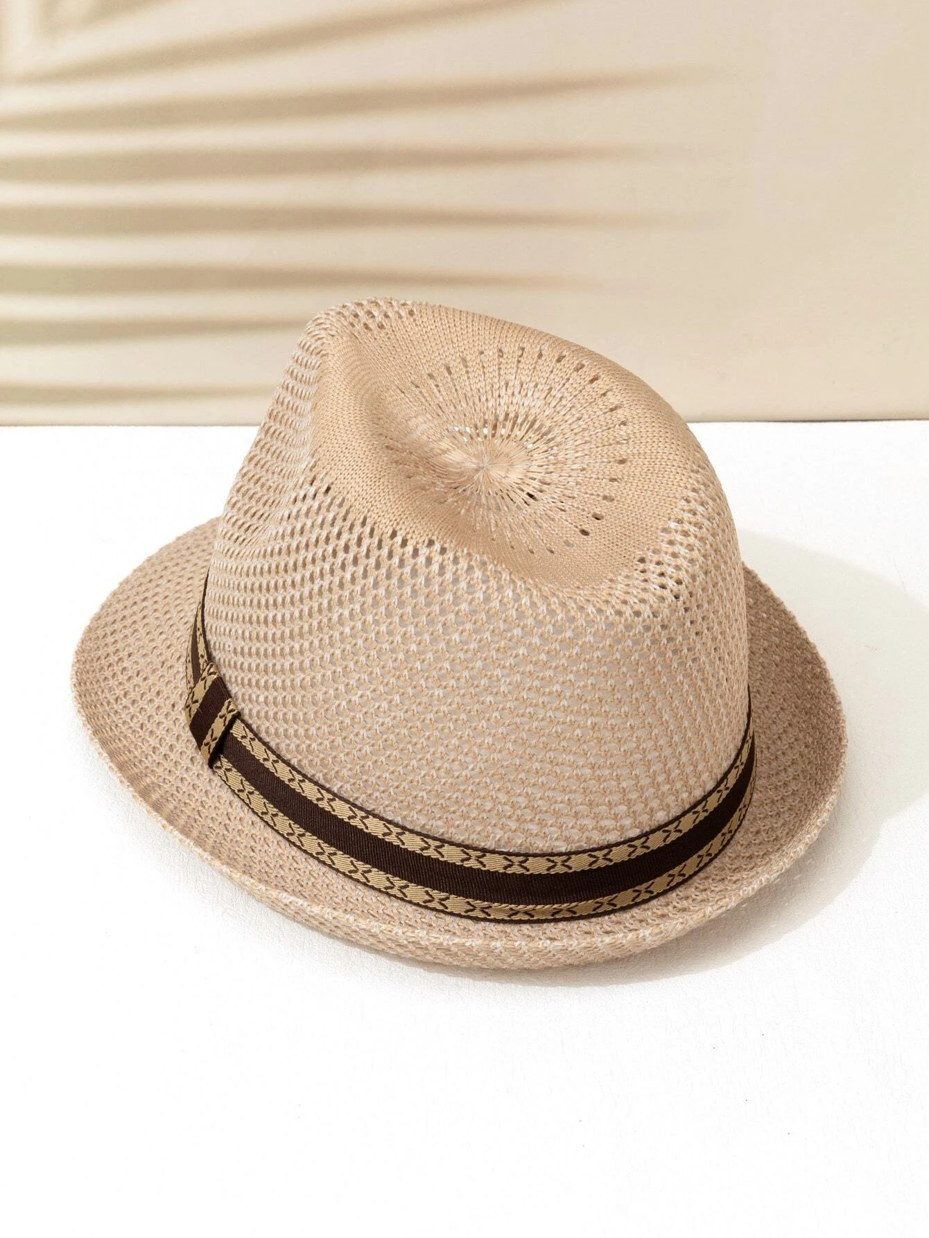 Ανδρικό καπέλο χακί Fedora ντεκόρ με ταινία Hollow Out