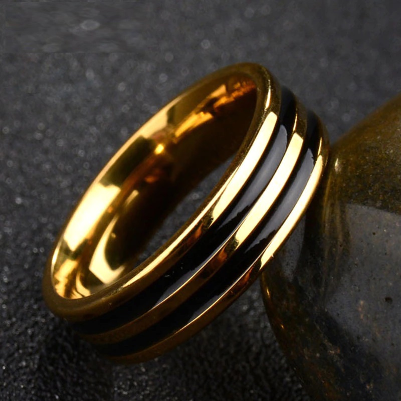 Ανδρικό δαχτυλίδι τιτανίου διπλής γραμμής χρυσαφί