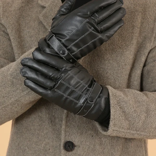 Ανδρικά δερμάτινα γάντια με λουράκι - touch