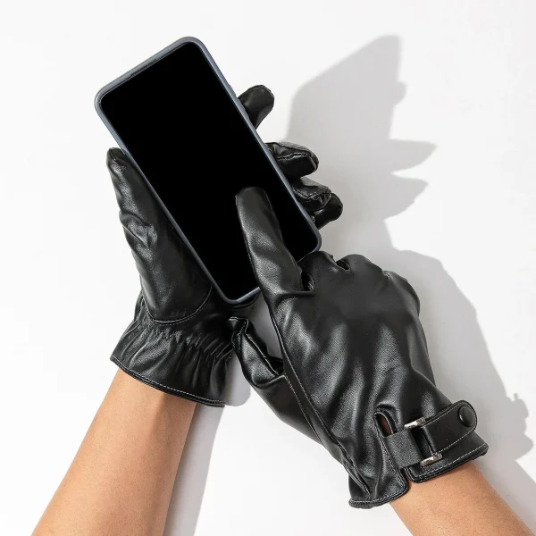Ανδρικά μαύρα δερμάτινα γάντια touchscreen