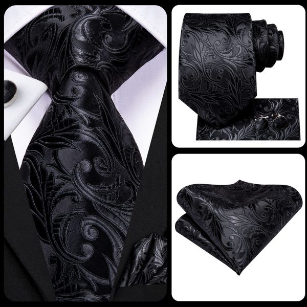Μεταξωτή γραβάτα, μαντήλι, μανικετόκουμπα μαύρη λαχούρια