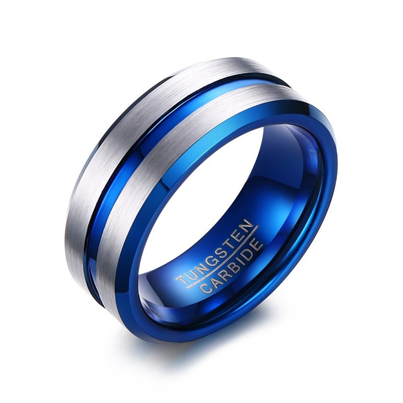 Ανδρικό δαχτυλίδι Tungsten με γαλάζια ρίγα