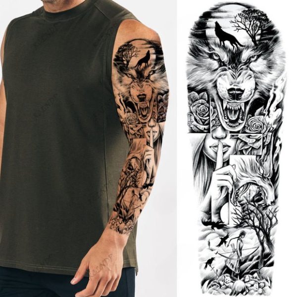 Ανδρικό αδιάβροχο τατουάζ μανίκι angry wolf