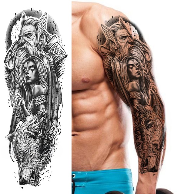 Ανδρικό αδιάβροχο προσωρινό τατουάζ μανίκι Vikings
