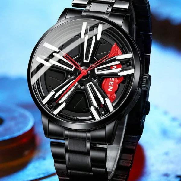 Ανδρικό Quartz ρολόι AUTO μαύρο-κόκκινο