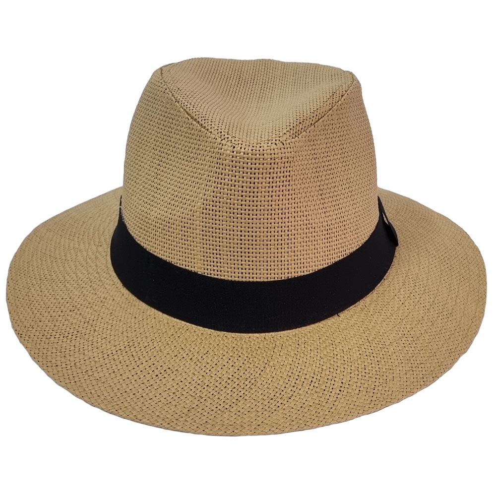 Natural beige Panama καπέλο με μαύρη κορδέλα