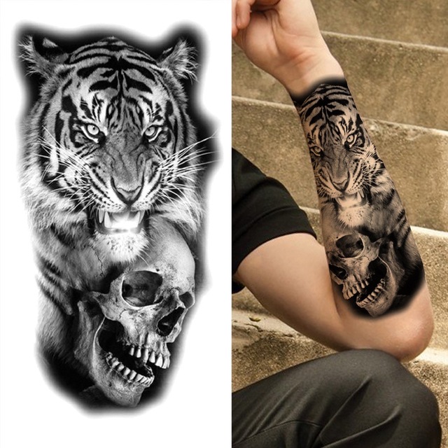 Ανδρικό αδιάβροχο προσωρινό τατουάζ μανίκι Τίγρης-Κρανίο