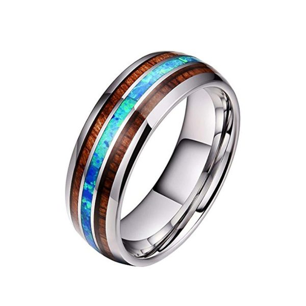 Ανδρικό ατσάλινο δαχτυλίδι ριγέ ασημί-καφέ-μπλε