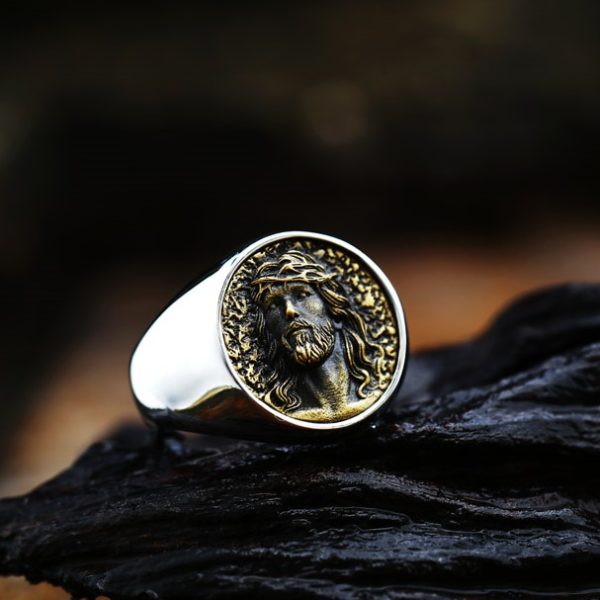 Ανδρικό vintage δαχτυλίδι χρυσαφί Ιησούς