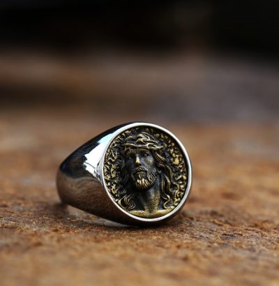 Ανδρικό vintage δαχτυλίδι χρυσαφί Ιησούς