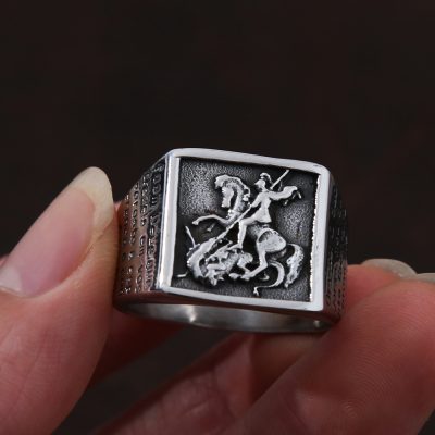 Ανδρικό vintage δαχτυλίδι ασημί Άγιος Γεώργιος