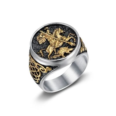 Ανδρικό vintage δαχτυλίδι χρυσαφί Άγιος Γεώργιος