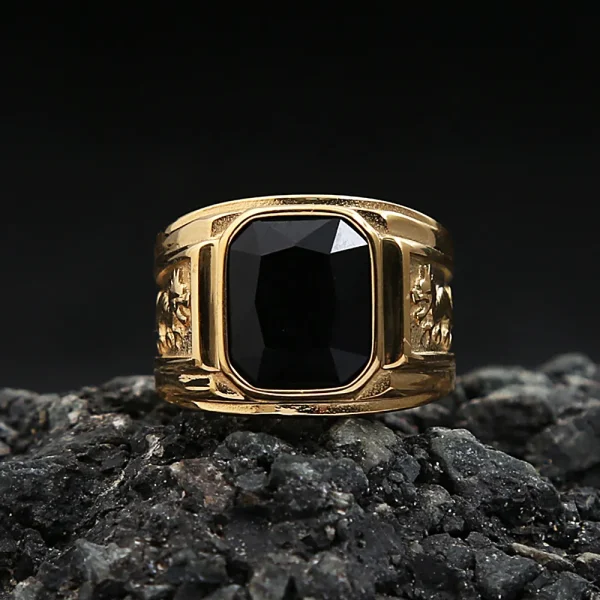 Ανδρικό δαχτυλίδι χρυσό με μαύρη πέτρα
