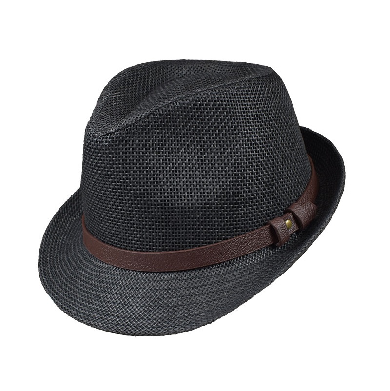 Ανδρικό μαύρο καπέλο καβουράκι με λουράκι δερματίνη