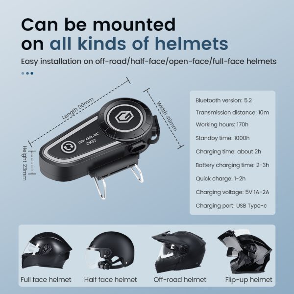 Bluetooth Headset GEARELEC DK02 για κράνος μηχανής
