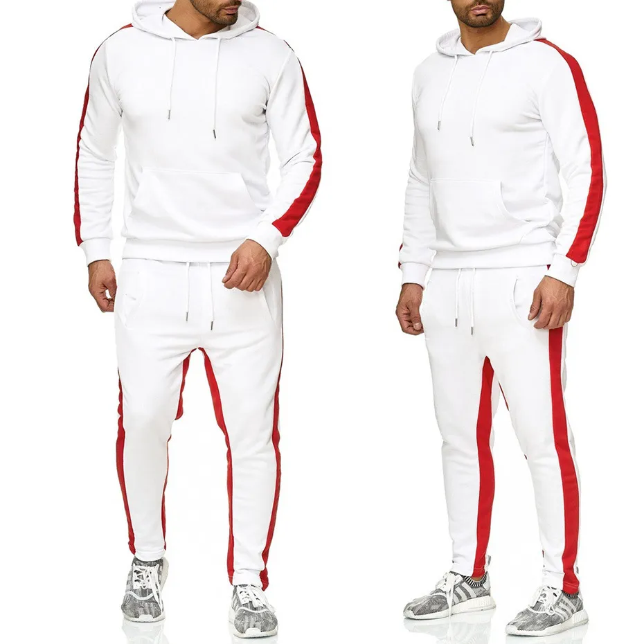 White and red striped tracksuit set for men
