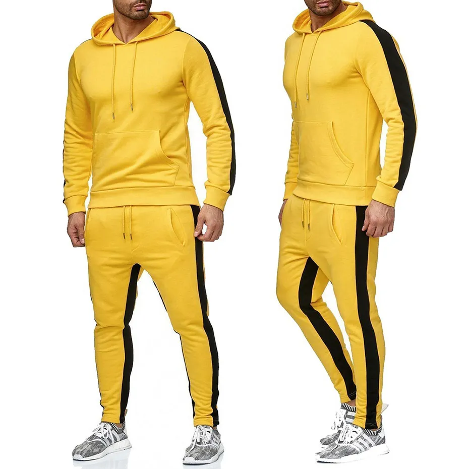 Yellow and black striped tracksuit set for men