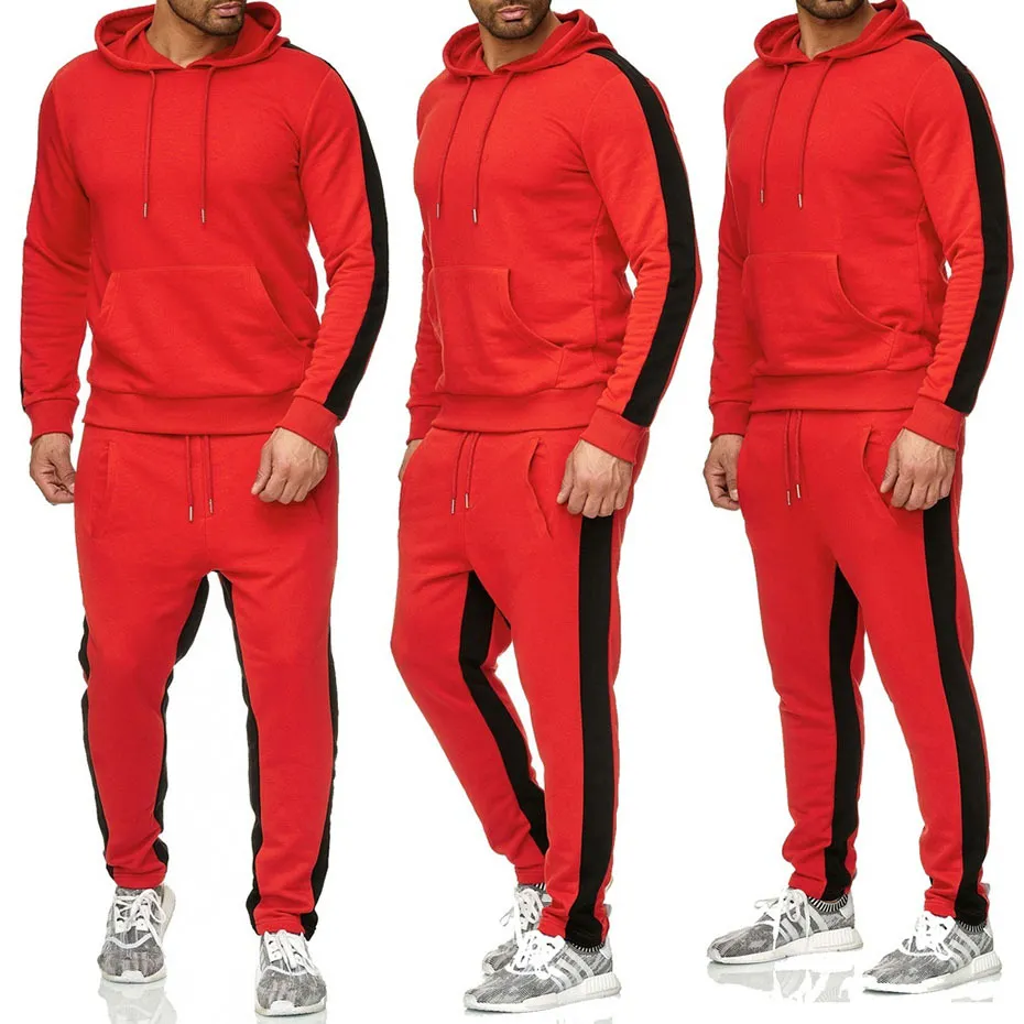 Red and black striped tracksuit set for men