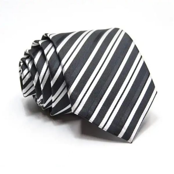 Black white striped formal tie