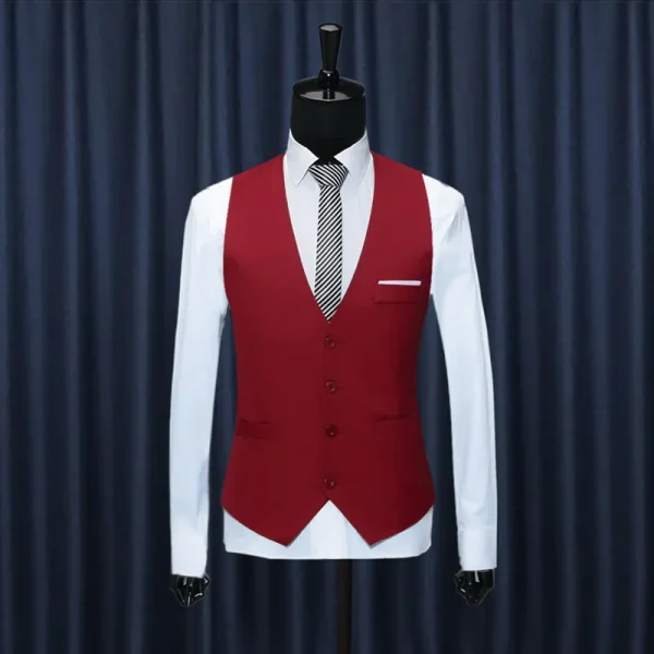 Red sleeveless suit vest with pockets