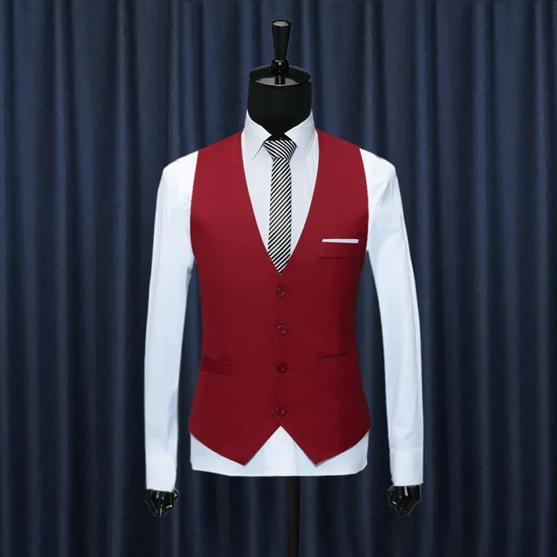 Red sleeveless suit vest with pockets