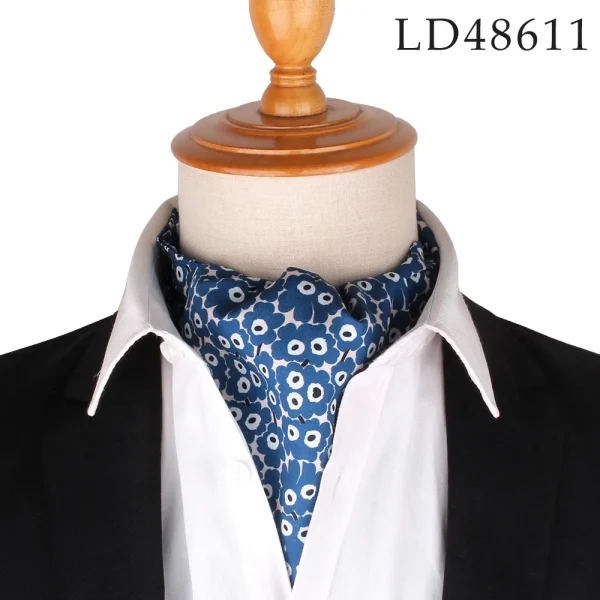 Men's ascot tie blue floral patterns