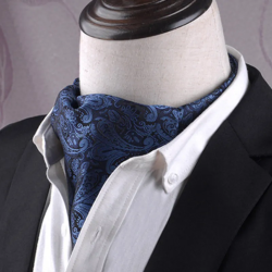 Black ascot tie with minimal navy blue design II