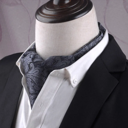 Black ascot tie with minimal grey design  