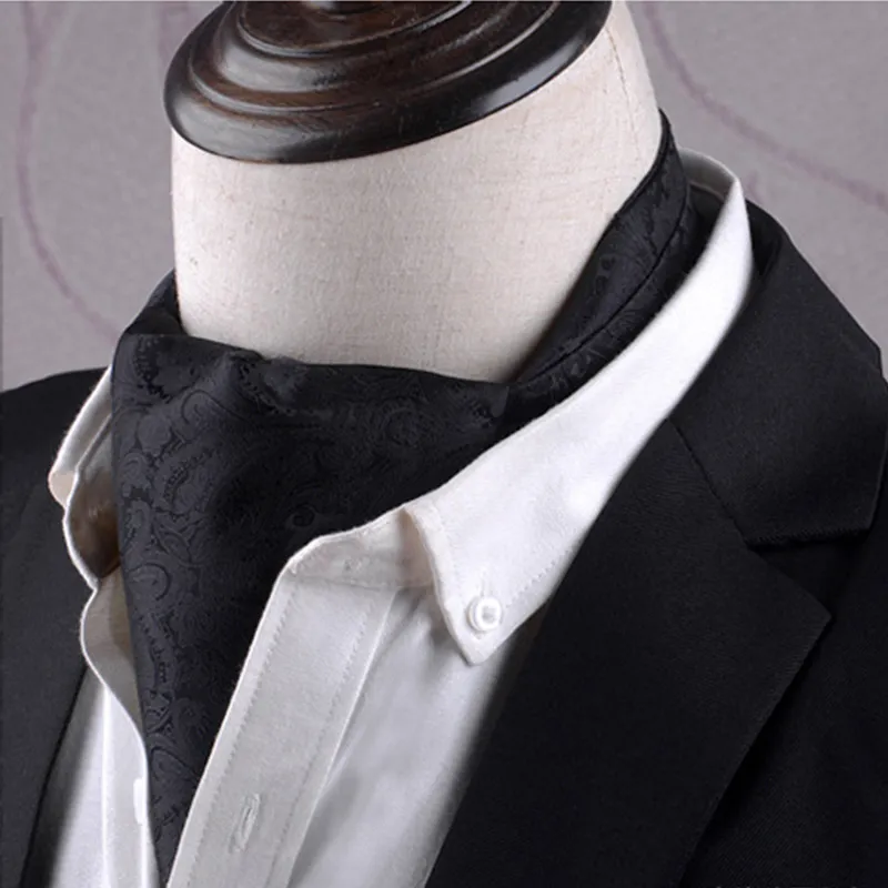 Black ascot tie with minimal black design