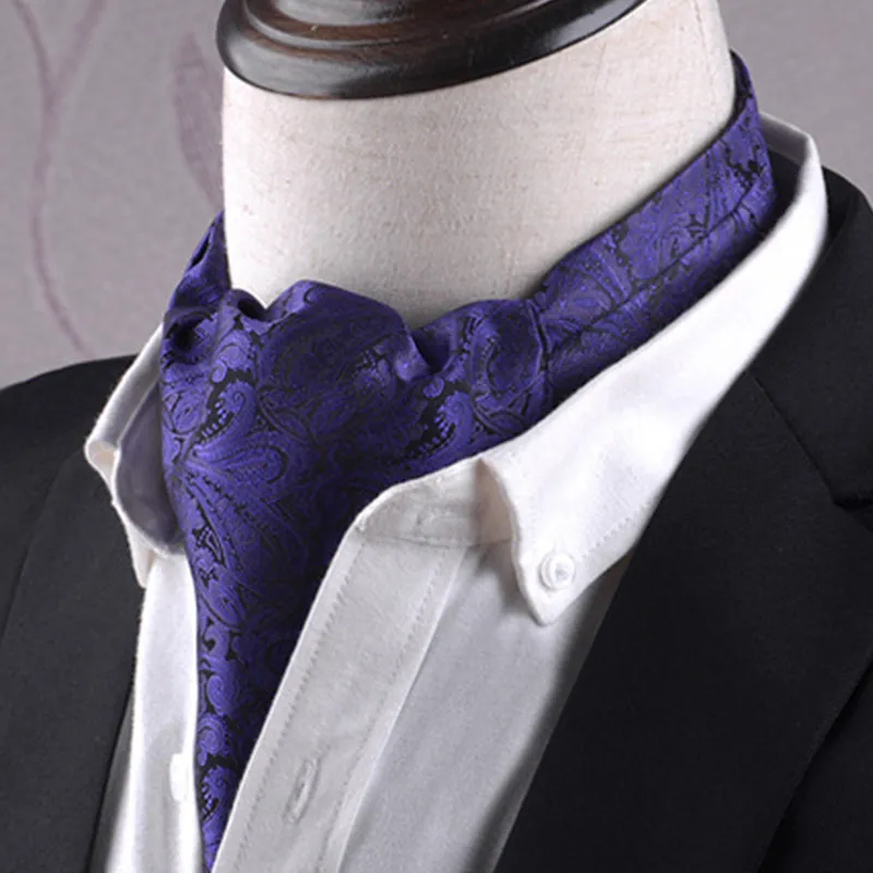 Ascot tie with purple black swag design