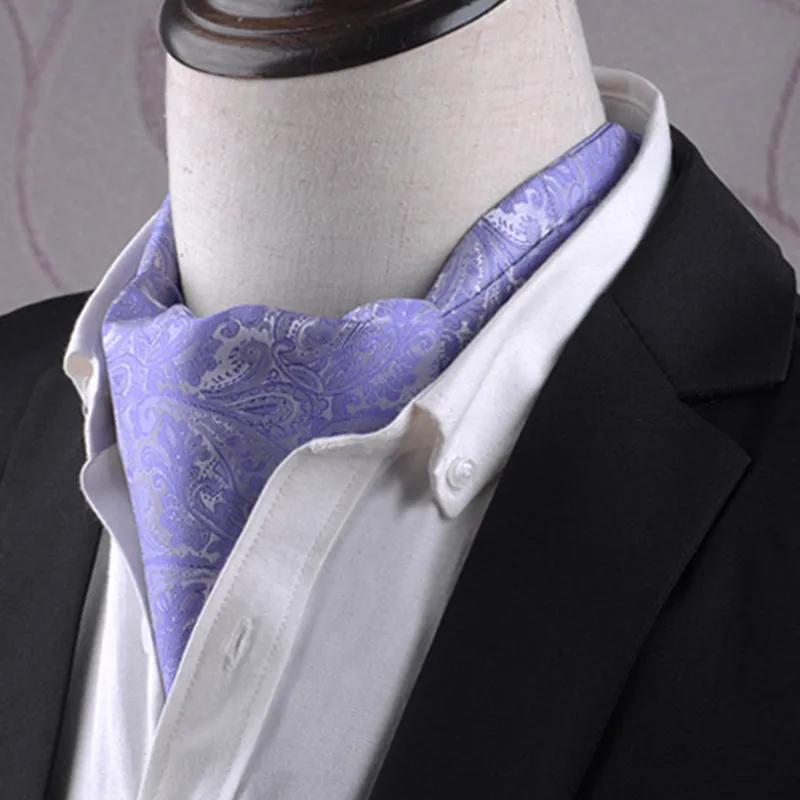 Ascot tie with a purple silver bow pattern design