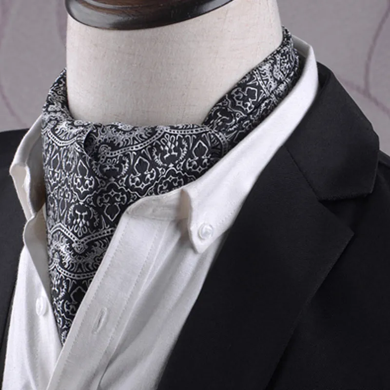 Ascot tie with with black silver tribal design