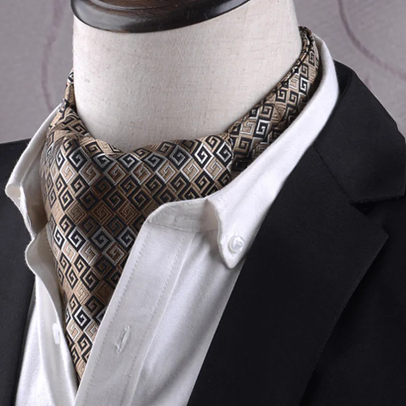 Beige brown ascot tie with diamonds