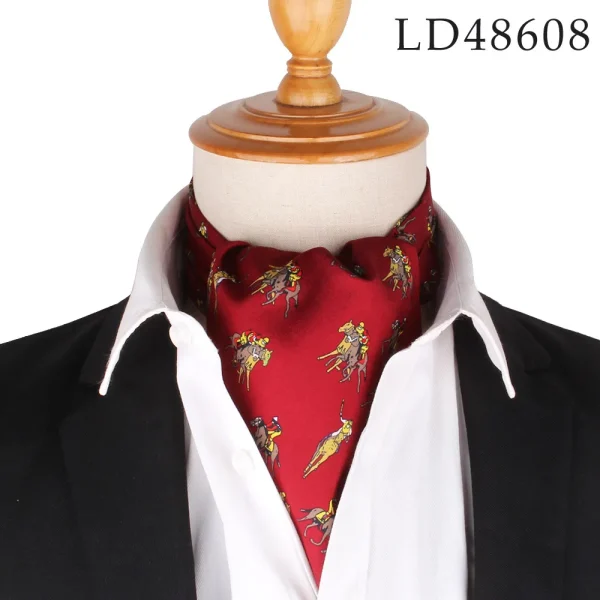 Men's red patterned ascot tie