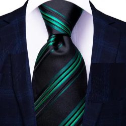 Black green striped formal tie