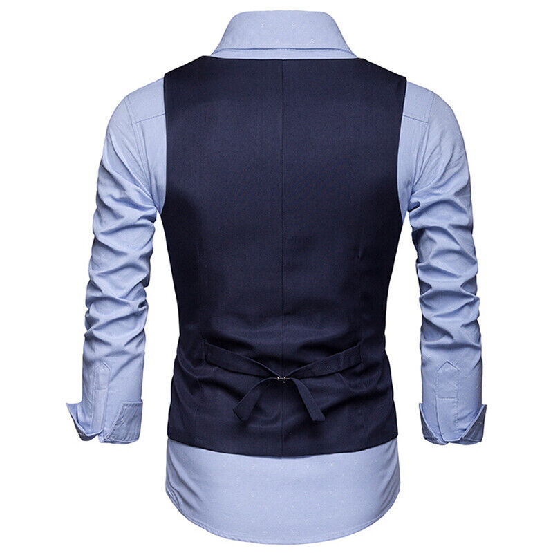 Blue sleeveless suit vest with pockets