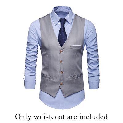 Gray sleeveless suit vest with pockets