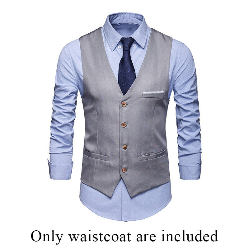 Gray sleeveless suit vest with pockets