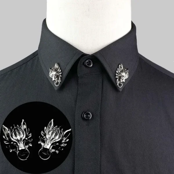 Luxury pair of wolf shirt collar pins