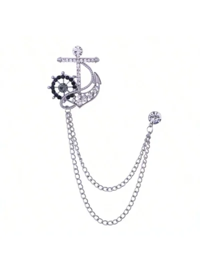 Men's Silver Anchor Chain Lapel Pin